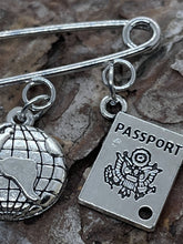 Load image into Gallery viewer, Travel brooch passport aeroplane pin
