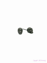 Load image into Gallery viewer, Black skull stud earrings
