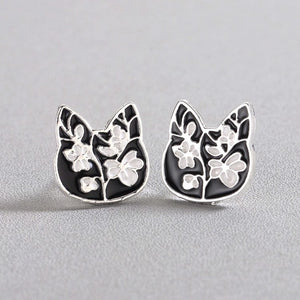 Cat floral stud earrings