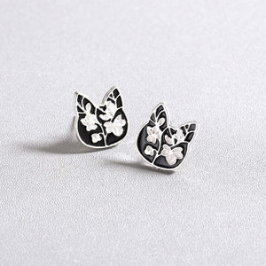 Cat floral stud earrings