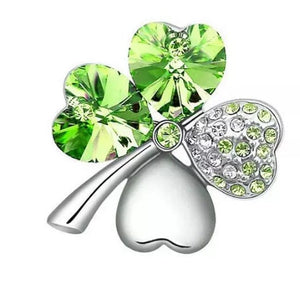 Lucky 4-leaf clover / shamrock crystal brooch / pin badge